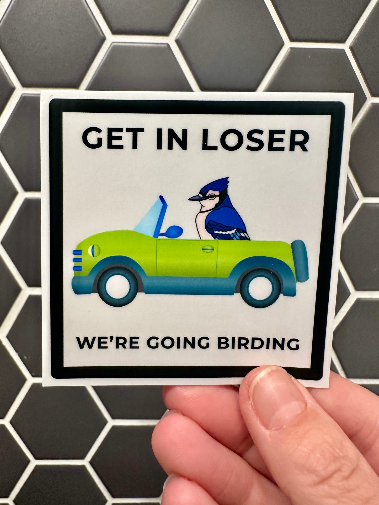 Get In Loser We’re Going Birding Sticker: Waterproof Laptop Decal