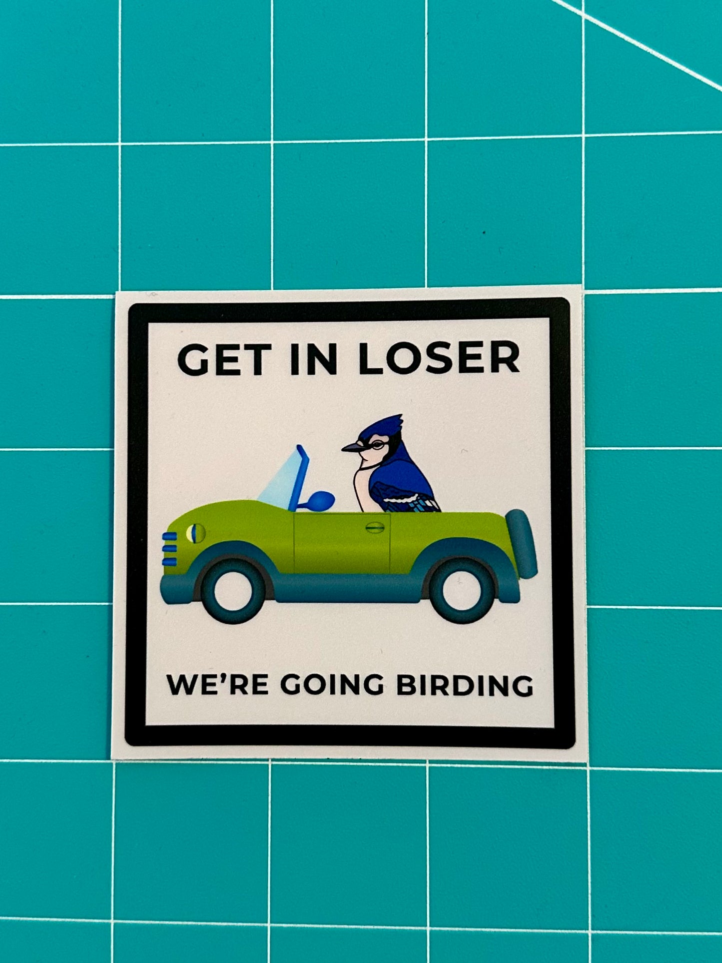Get In Loser We’re Going Birding Sticker: Waterproof Laptop Decal