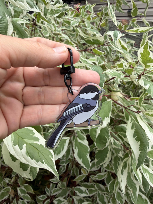 Black-capped Chickadee Keychain - 2" Epoxy Acrylic Bird Charm