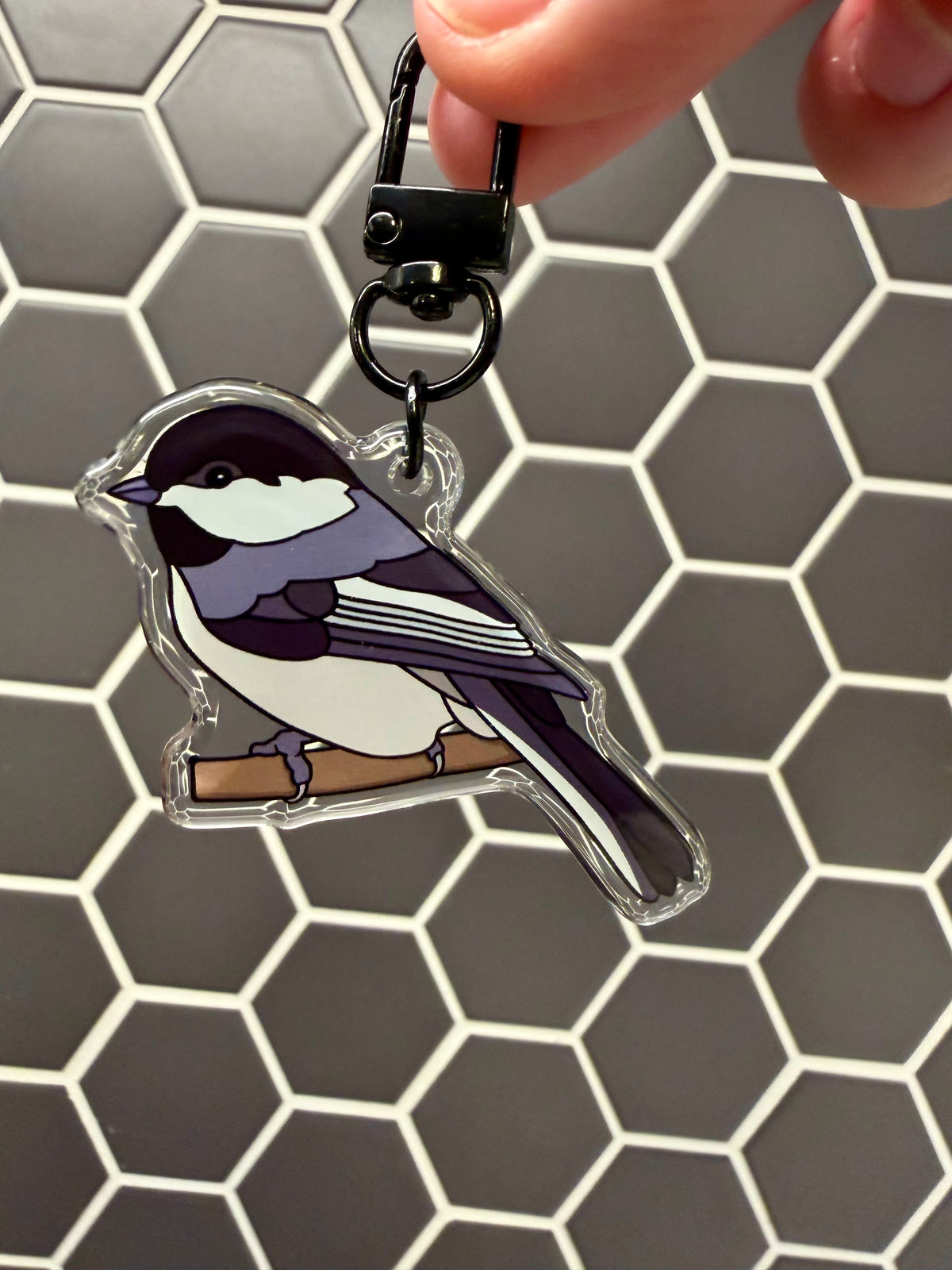 Black-capped Chickadee Keychain - 2" Epoxy Acrylic Bird Charm