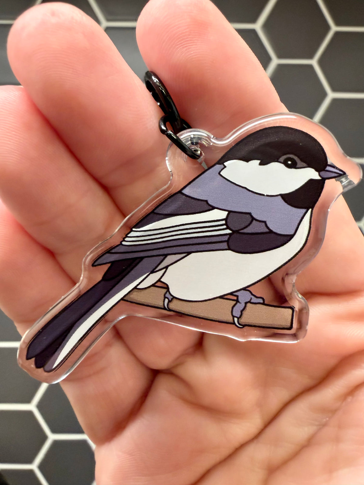 Black-capped Chickadee Keychain - 2" Epoxy Acrylic Bird Charm